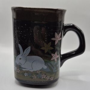 Vintage rabbit mug with celestial design 8oz Stoneware